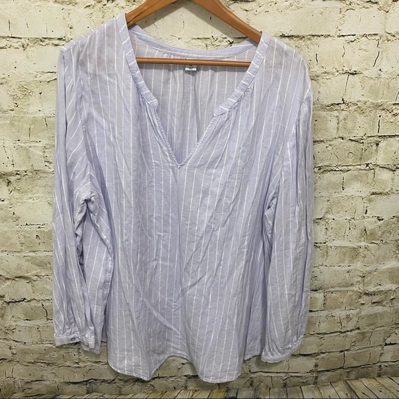 Old Navy Blue Striped V Neck Long Sleeve Popover Top - Picture 1 of 5